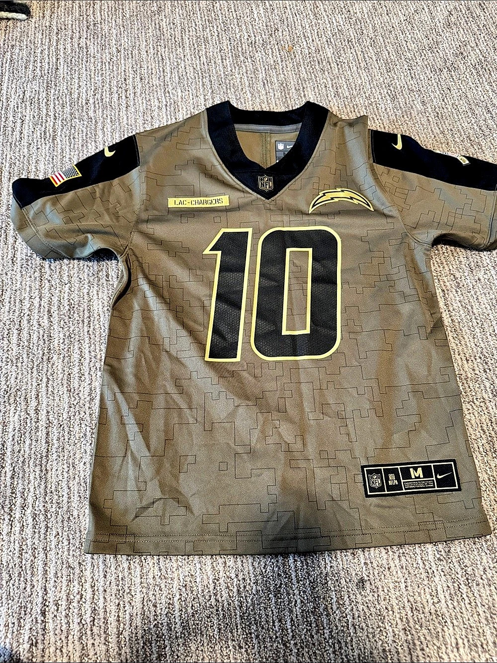Nike Justin Herbert Salute to Service #10 Chargers  jersey Boys Medium